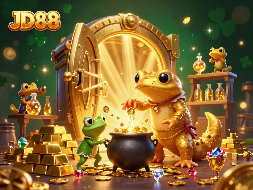 JD88 offers exciting gaming action with a golden alchemist and vibrant treasures in a magical setting.