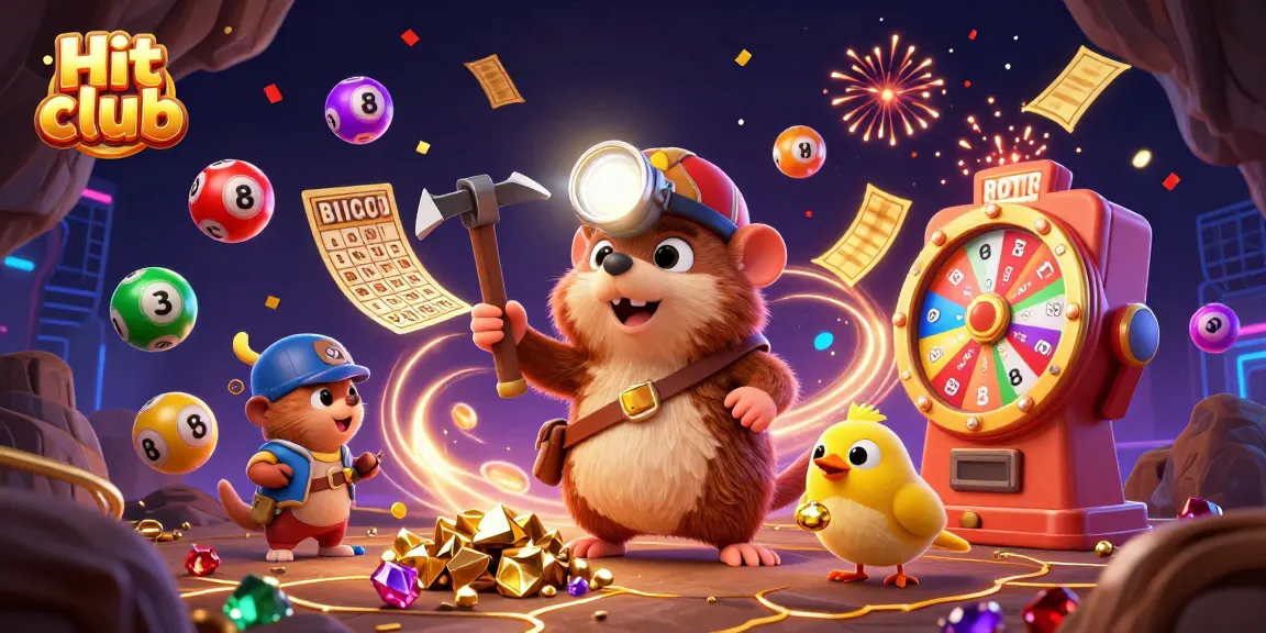 Engage in thrilling games at Hit club with a vibrant 3D treasure scene full of exciting lottery elements.