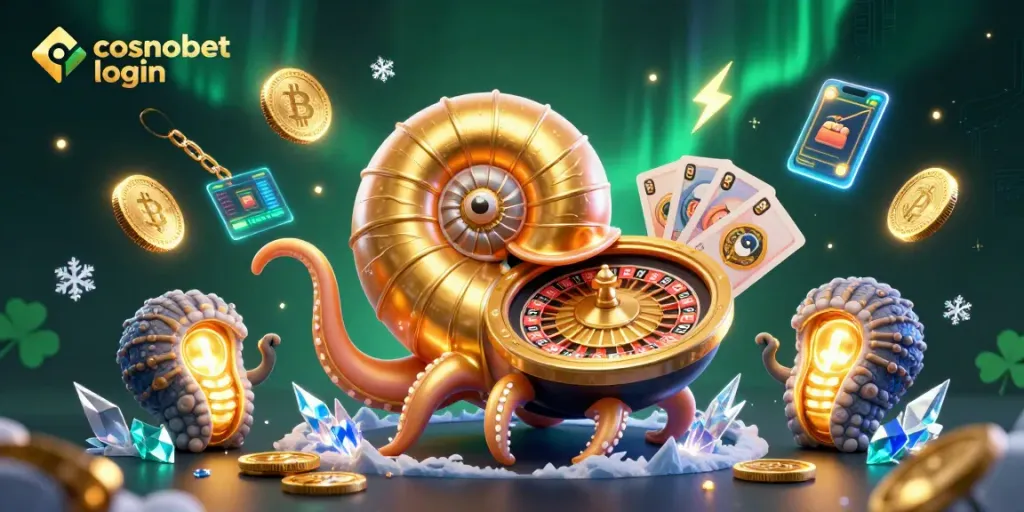 Experience the thrill of cosmobet login with vibrant casino elements and crypto coins.