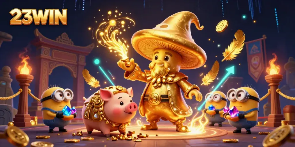 Experience the thrill of 23WIN with a magical casino scene featuring treasure and excitement.
