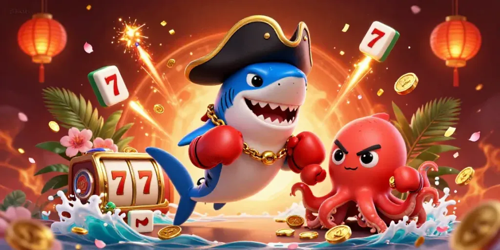 Engage in thrilling casino action with 8xbetpro featuring dynamic characters and festive elements.