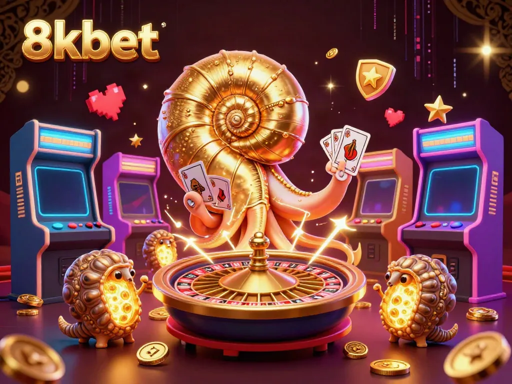 Experience thrilling gameplay with 8xbet's dynamic nautilus and glowing ammonites in a vibrant casino scene.