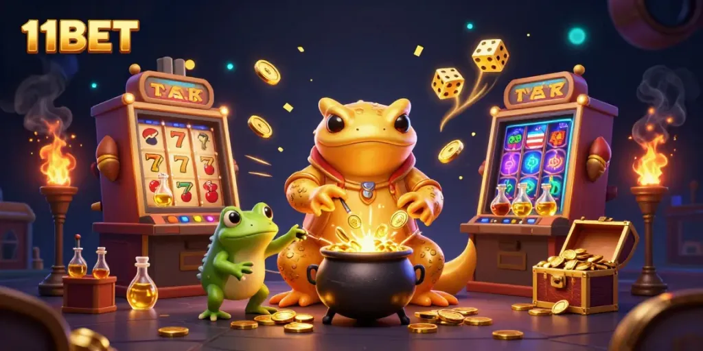 Experience thrilling wins at 11BET with magical imagery of playful casino elements and interactive gaming.