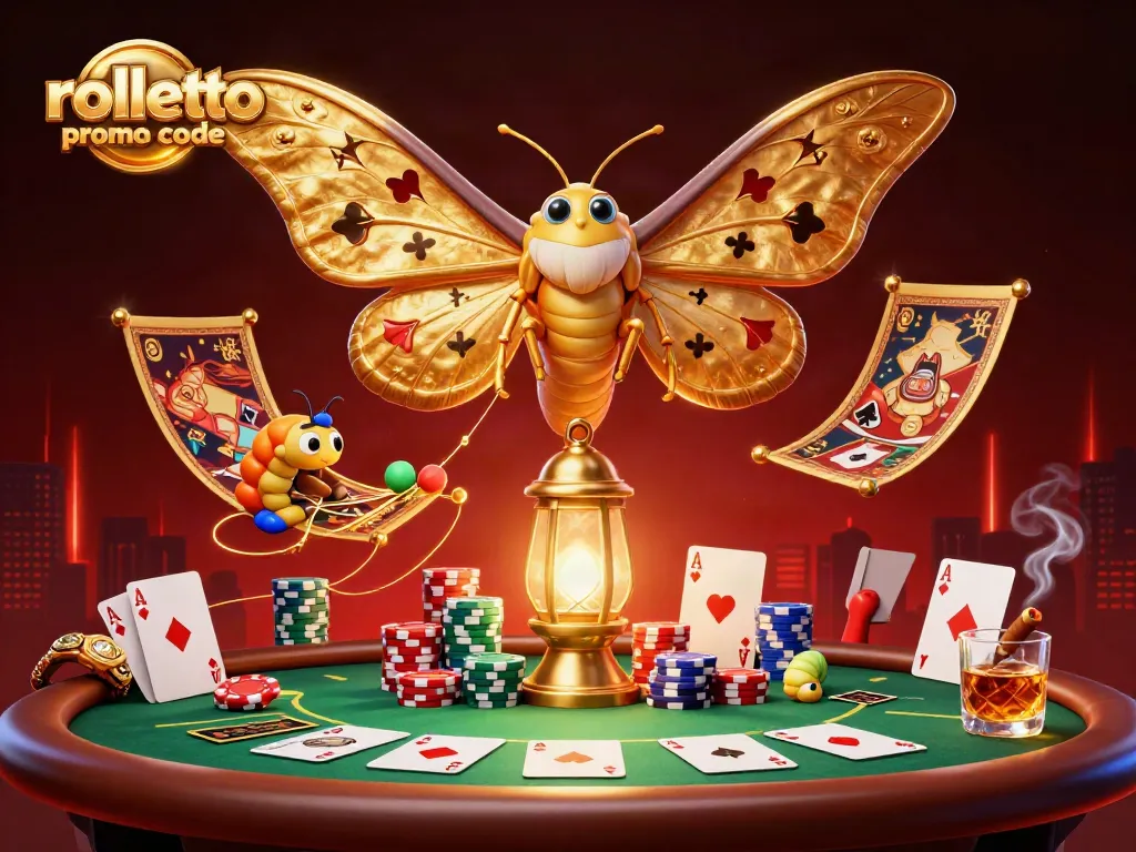 Engage with the rolletto promo code for an exciting casino experience, featuring vibrant characters and poker elements.