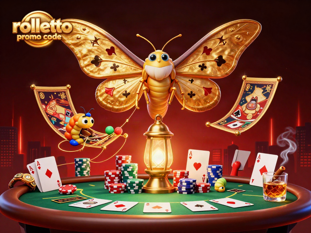 Engage with the rolletto promo code for an exciting casino experience, featuring vibrant characters and poker elements.