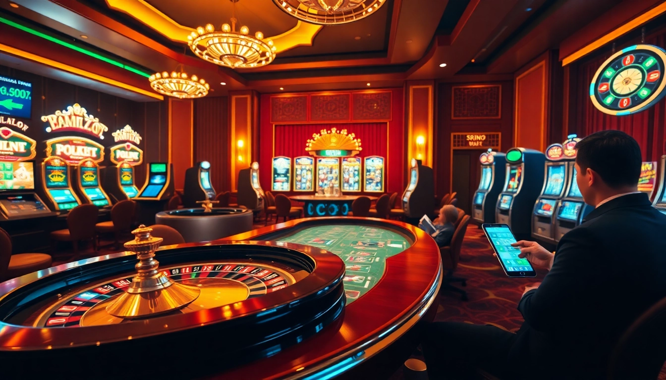 Experience the excitement of high-stakes gaming at https://jbo.center/, featuring luxury casino elements like roulette wheels and poker tables.