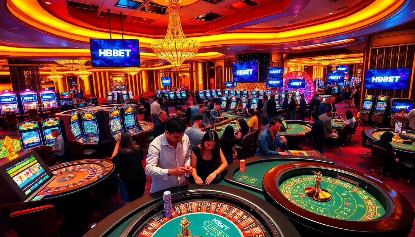 Experience the excitement of HBBET in a vibrant casino atmosphere with players at gaming tables.
