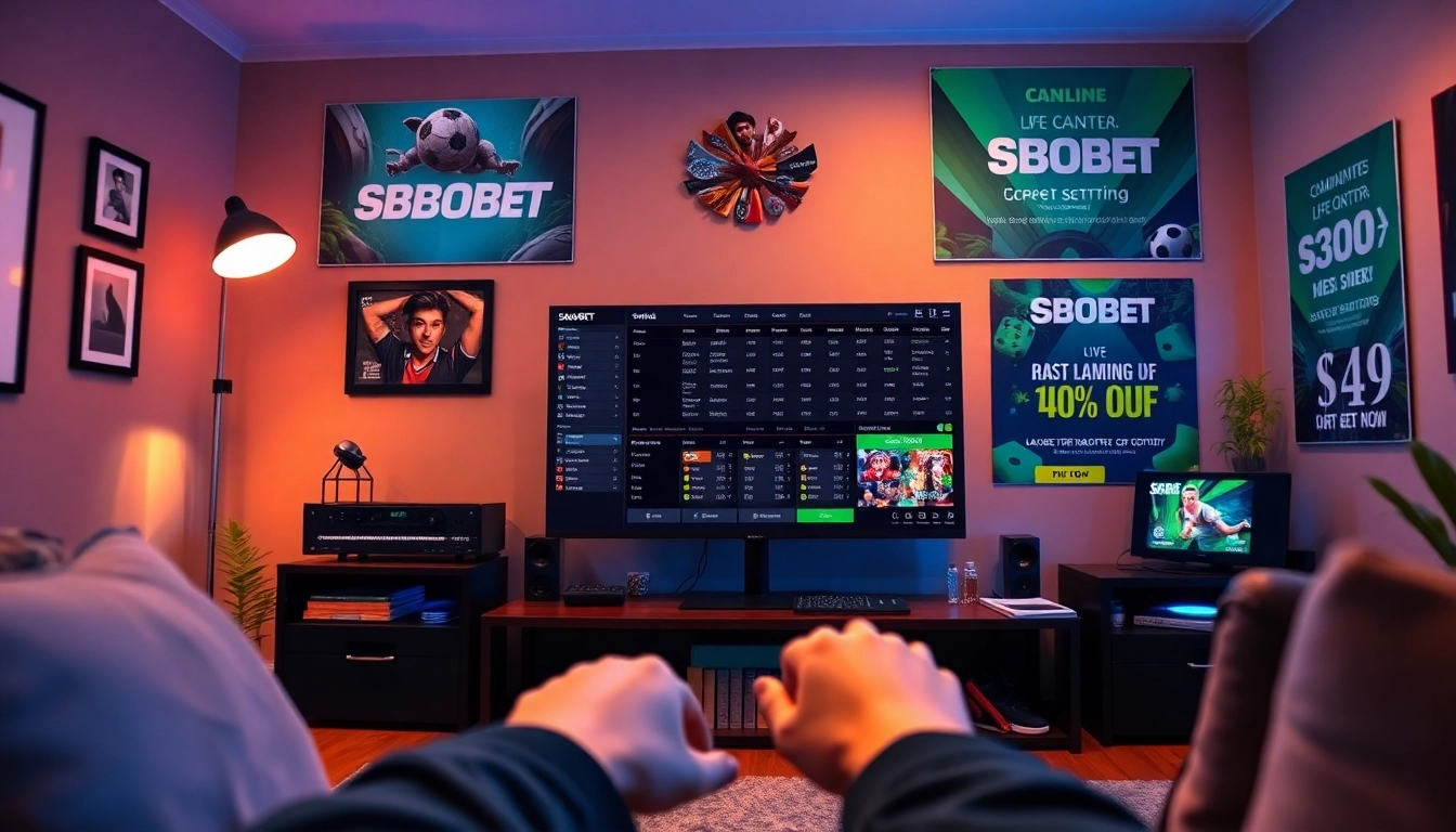 Online betting interface showcasing sbobet.dance with live sports odds and casino games.