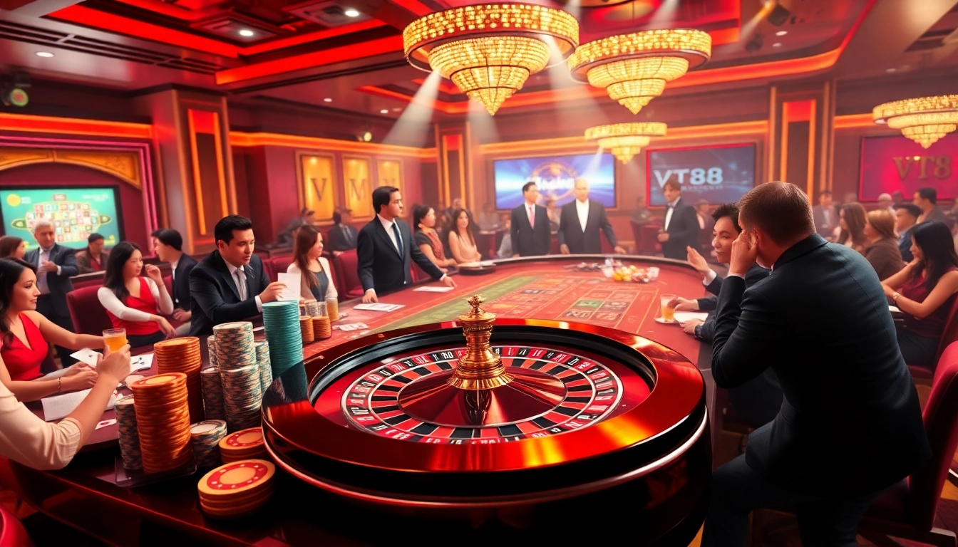 Experience the excitement of VT88 at a luxurious casino table featuring roulette and betting action.