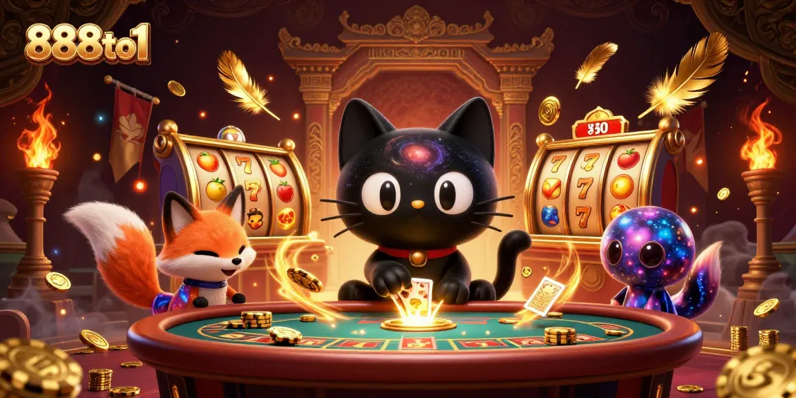 Engage with 888to1 as a cosmic casino adventure unfolds with vibrant characters and dynamic elements.