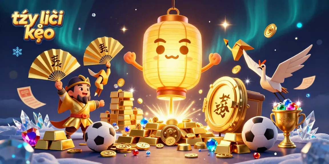 Betting on tỷ lệ kèo with glowing lantern spirit and vibrant sports symbols surrounded by treasures and energy