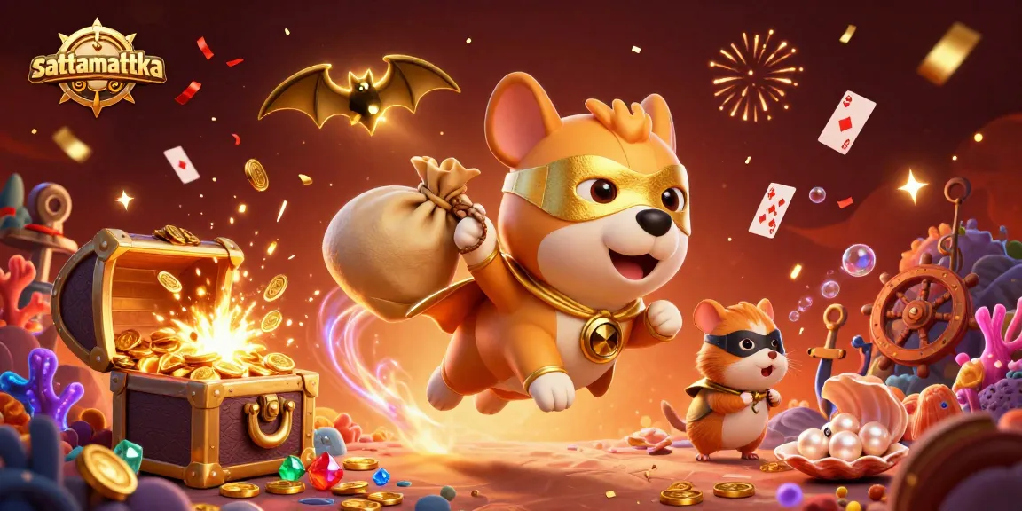 Engage in thrilling gameplay with sattamattka, watching the superhero dog and hamster collect treasures in a vibrant casino scene.