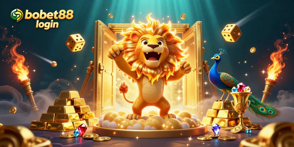 Experience sbobet88 login with thrilling golden visuals and vibrant casino elements in a dynamic 3D scene.