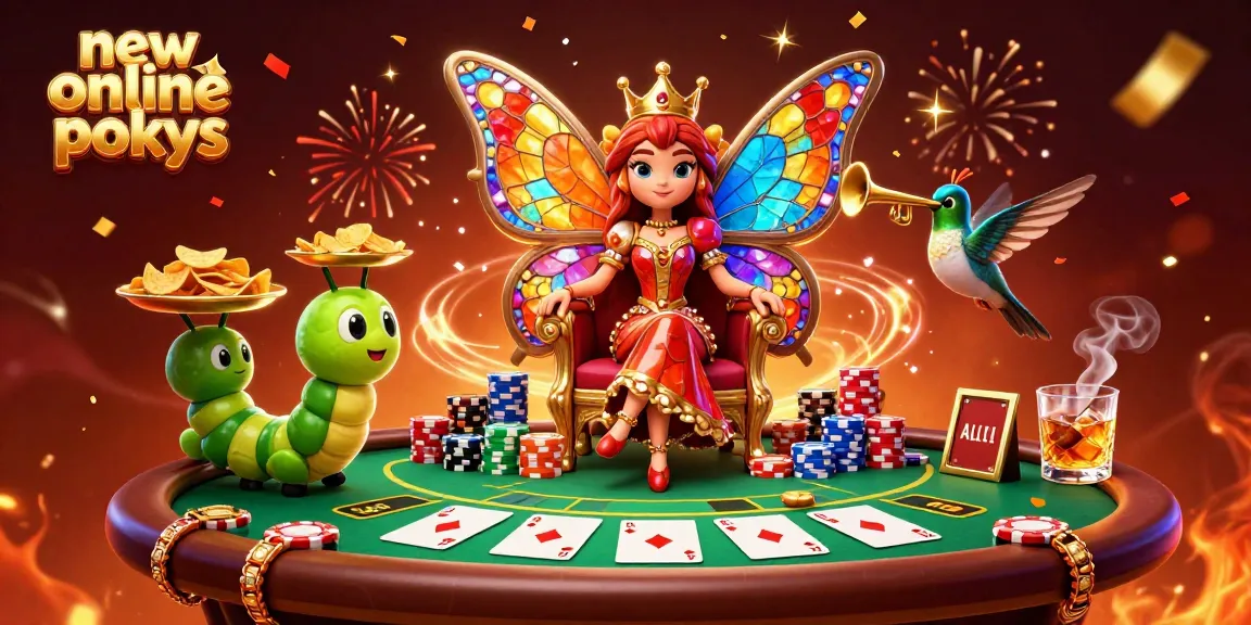 Experience new online pokies excitement with vibrant 3D characters and poker elements celebrating wins.